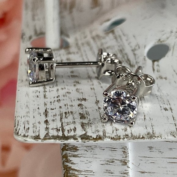 Sterling Silver Woman's 5mm Round CZ Stud Earrings - Picture 3 of 5